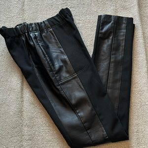 Club Monaco Black Leggings with Faux Leather Trim